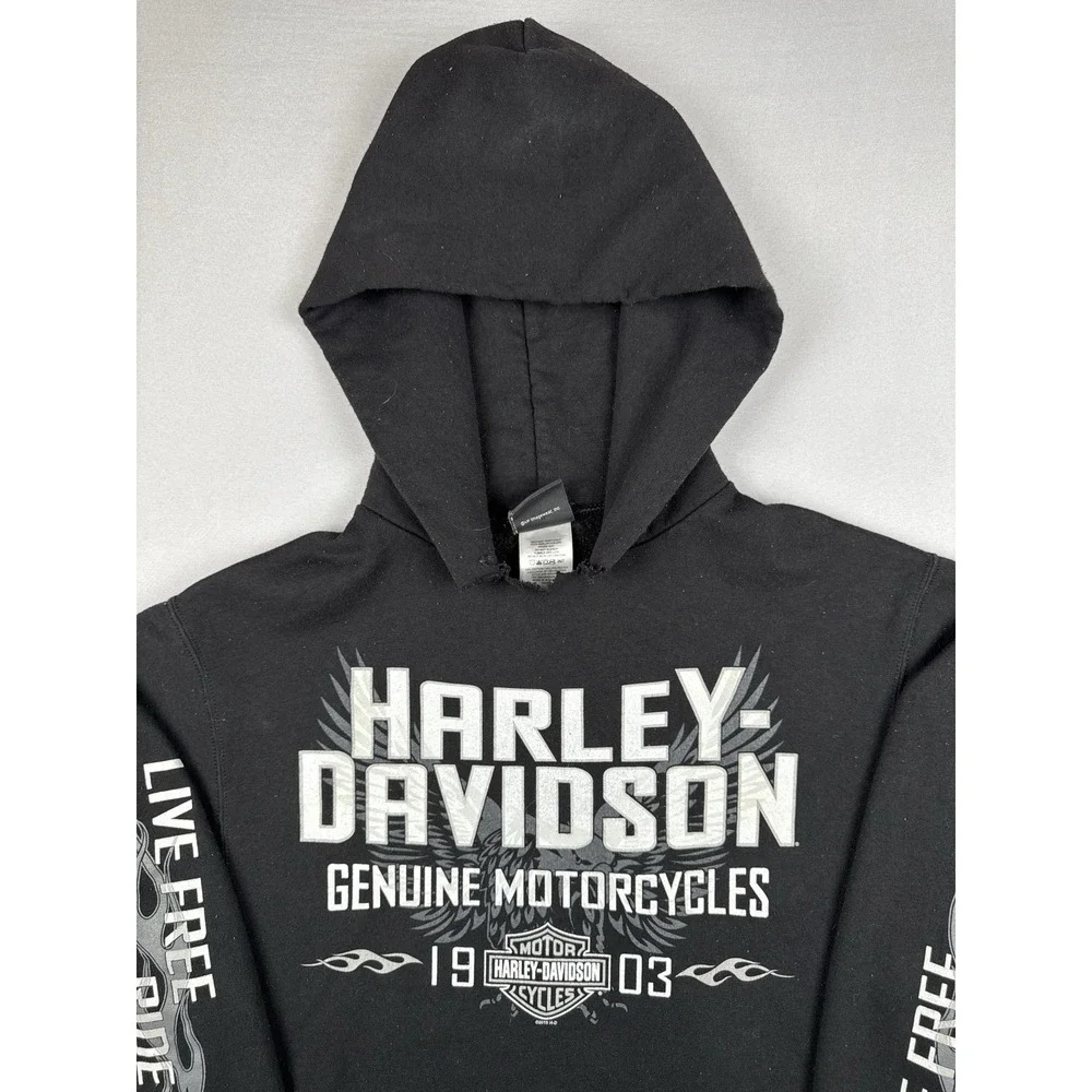Harley Davidson Flames Hoodie Small Black Live Free Ride Free Onalaska WI